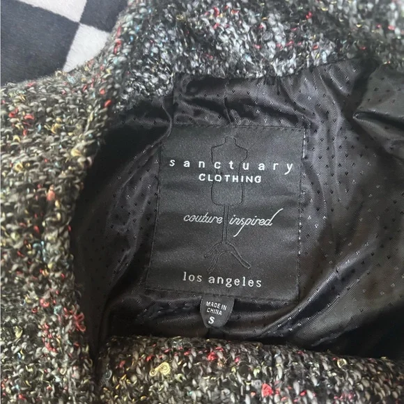 Anthropologie Sanctuary Tweed Cropped Jacket Blazer Zip Pockets Size Small - Picture 6 of 16